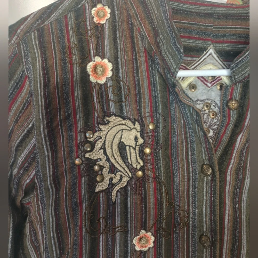 Patch 22 Y2K Indie Button Up Top Juniors L Horse Stud Artsy Boho Hippie Eclectic - Picture 2 of 11